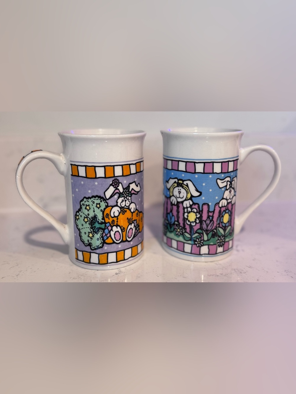 Royal Norfolk Easter Bunny Rabbit Ceramic Coffee Mug Set of 2, Microwave Safe